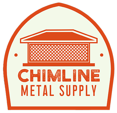 Orange and cream Chimline Metal supply logo with chimney cap on it